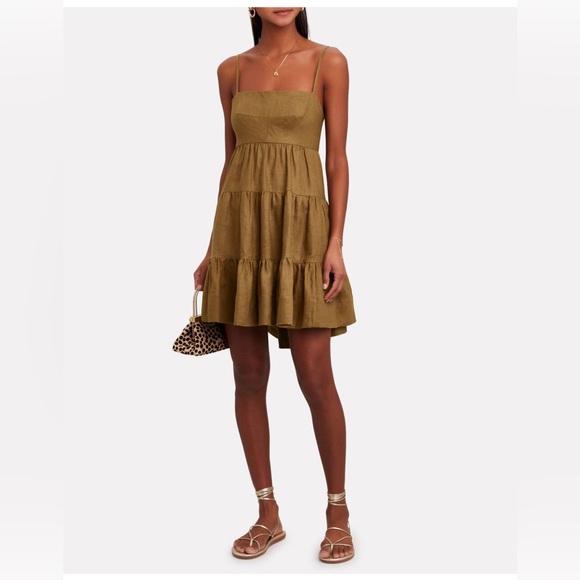 Shona Joy LUCILLE LINEN TIERED MINI DRESS - CUMIN - Picture 6 of 9